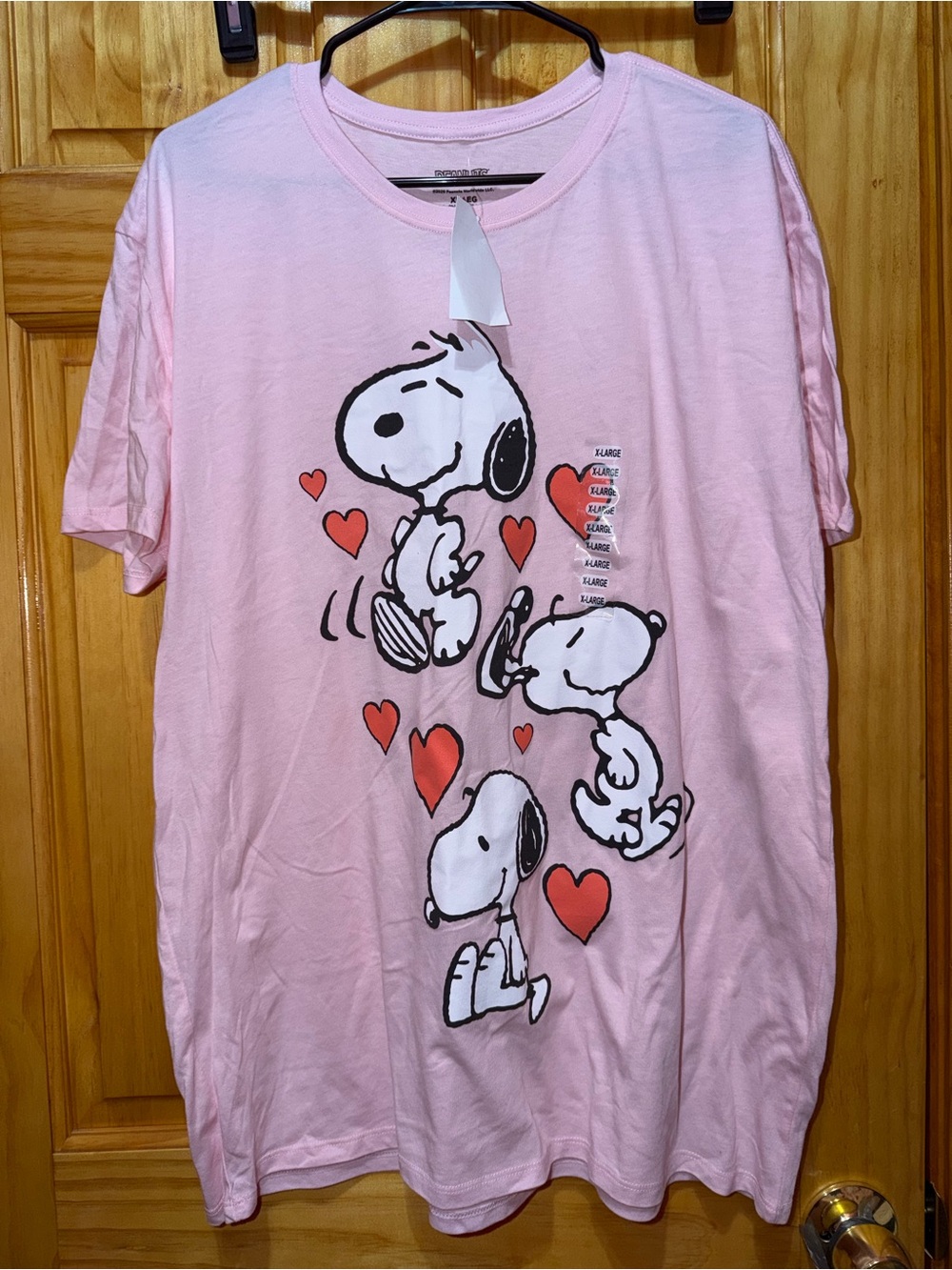 Peanuts Pink Snoopy Hearts Short Sleeve Tee - Pink & Red
